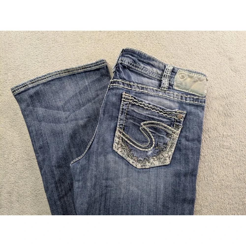 Silver Jeans Co Mens Aiko Bootcut Distressed Embroidered Blue Jeans W30 L33